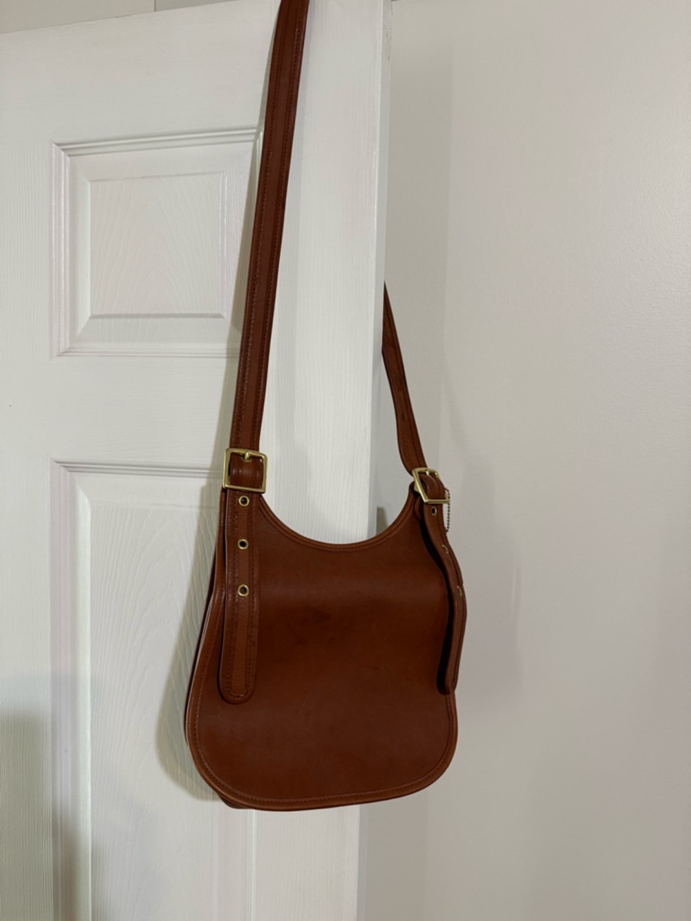 Coach Faiths Legacy Tan Brown Leather Crossbody Saddle Bag